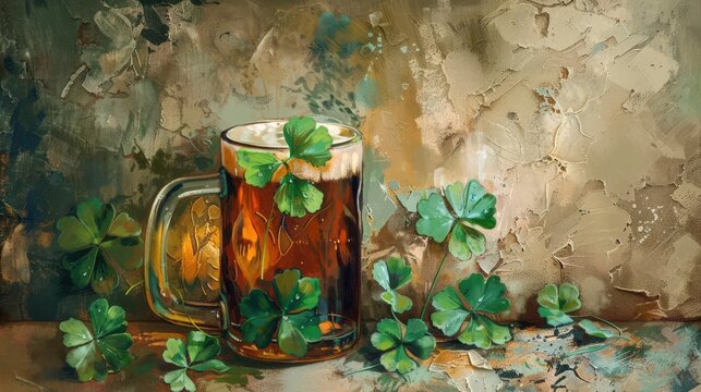 retro st patricks day clover and pint of beer vintage green .