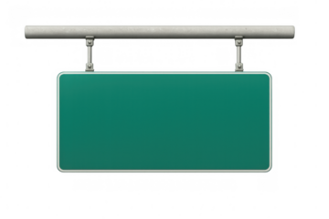 Blank green highway sign mounted on metal support, providing clear space for personalized messaging or graphic placement