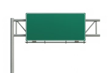 Green roadside sign featuring blank space, ideal for inserting custom travel, transportation, or advertising text against transparent background