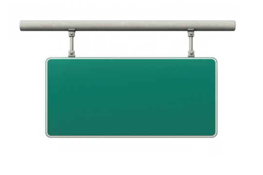 Blank green highway sign mounted on metal support, providing clear space for personalized messaging or graphic placement