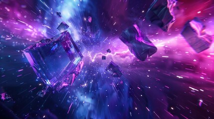 3D rendering abstract background with glowing neon lights