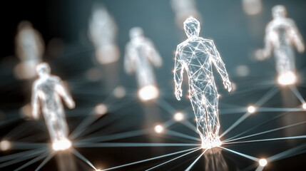 Digital network of human figures representing connectivity and technology advancement