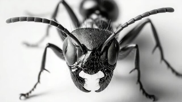 Microscopic view of ant's head and face.