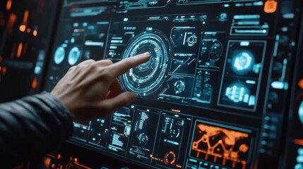 Obraz premium Hand interacting with futuristic display