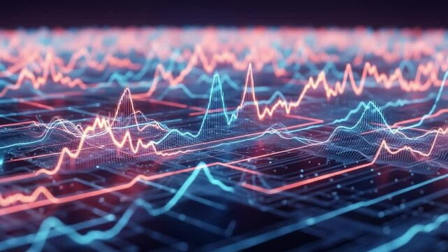 Explore Vibrant Data Visualization With Stunning Blue and Red Wave Patterns Showcasing Digital Analytics