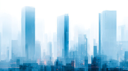Abstract cityscape with modern skyscrapers in cool blue tones