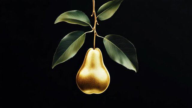 Fresh pear hanging from tree branch. A symbol of nature's bounty.