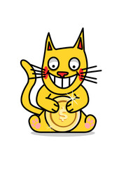 illustration of a cat with a gold coin