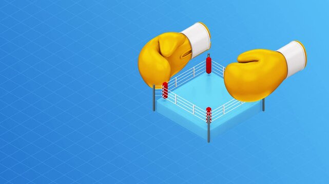 Two yellow boxing gloves hover over an empty boxing ring. A fun, simple animation!