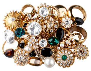 Pile of vintage gold jewelry rings