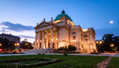 Fototapeta premium Serbian National Theatre in Novi Sad at Dusk.