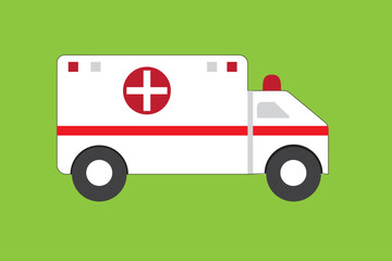 Vector Ambulance Illustration – Flat Emergency Medical Vehicle Design with Red Cross for Healthcare or First Aid Concepts


