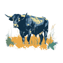 Bull standing illustration in colorful style, AI generated