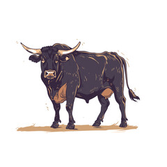 Bull standing illustration in colorful style, AI generated