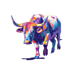 Bull standing illustration in colorful style, AI generated