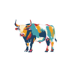 Bull standing illustration in colorful style, AI generated