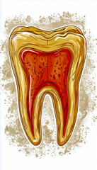 Cross-section of a decayed tooth highlighting dental decay and cavity formation