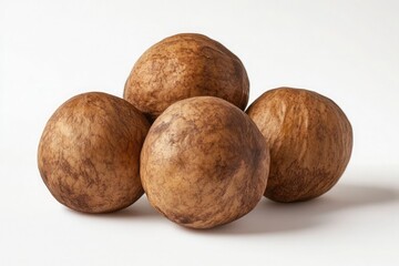 hazelnuts, naturally piled together on a white background