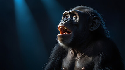 Dramatic Portrait of Chimp in Dark Background

