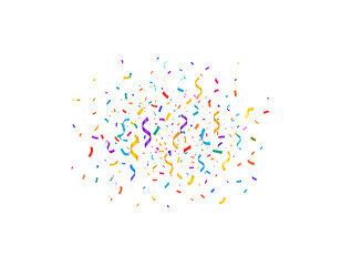 Colorful confetti with ribbon on white background.
