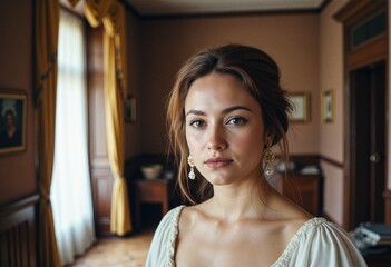 An elegant picture of a female during the colonial period in Europe