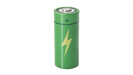 A green alkaline battery with a lightning bolt symbol isolated on transparent background