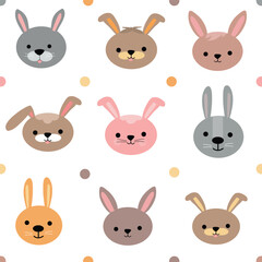 Adorable rabbits. Set of cute cartoon animals portraits. Fits for designing baby clothes. Hand drawn smiling characters. Vector illustration