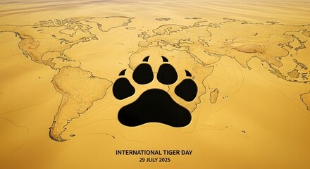 A tiger paw print superimposed on a world map, promoting International Tiger Day