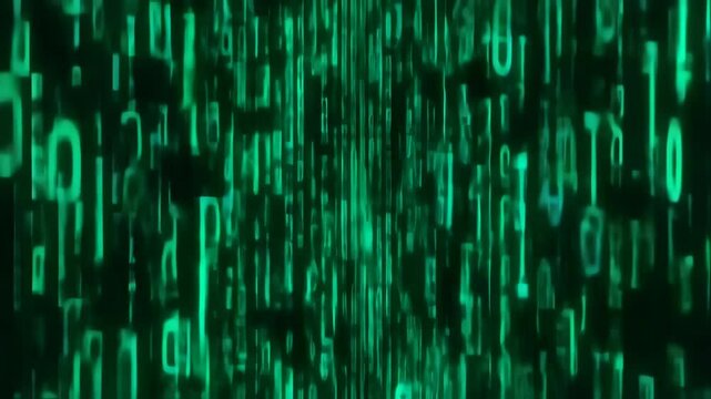 Digital Data Stream Flowing Through Computer Code in Cybersecurity Environment with Green Binary Numbers