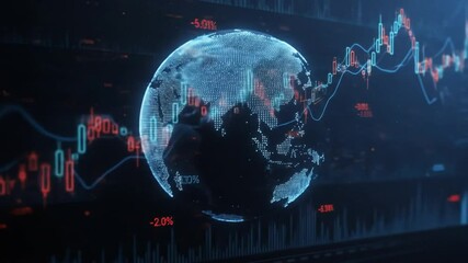 Digital globe overlaid with financial market data presentation - Powered by Adobe
