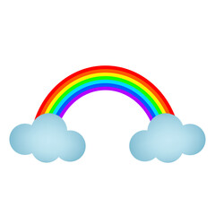 Vector illustration of a rainbow with clouds on the sides on a white background.