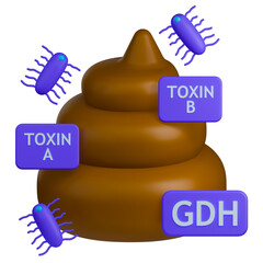 Clostridium difficile infection laboratory test 3d illustration, detects GDH and toxins and B in stool sample.