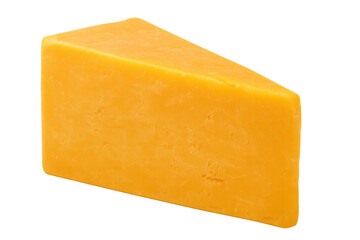 Sharp cheddar cheese wedge resting against clean white surface, showcasing crisp golden color and textured dairy profile