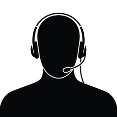 Silhouette of customer service representative wearing headset microphone on white background