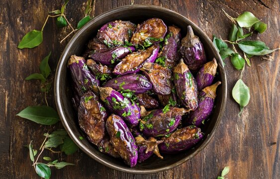 Roasted eggplant in a bowl