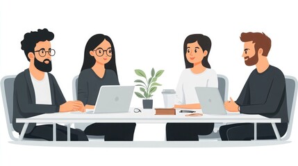 Office meeting illustration with team members