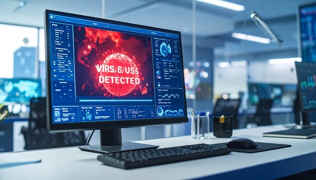 Computer monitor showing virus detection