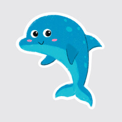 Dolphin Cute sea animals in crayon style for stickers, icons, logos, etc.