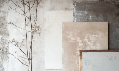 japanese wabi-sabi textures, imperfect surfaces, muted colors, plaster, rice paper, wooden grain details 