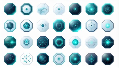 Collection of futuristic interface elements hud design technology digital octagon icons for graphic design
