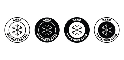 Keep Refrigerated Icon Set Black and White Circular Symbols with Snowflake Vector Design