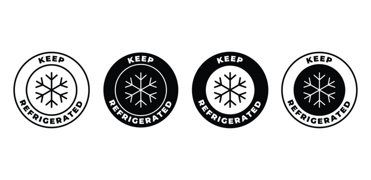 Keep Refrigerated Icon Set Black and White Circular Symbols with Snowflake Vector Design