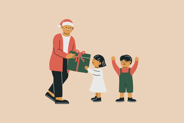 Illustration of Grandfather Giving Gift His Grandchildren