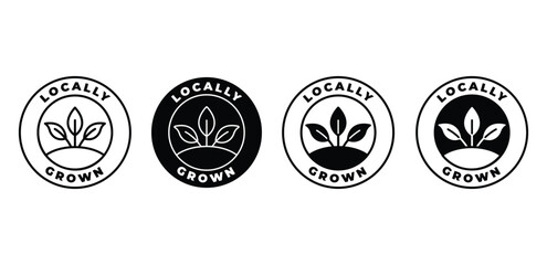 Locally Grown Icon Black and White Circular Logos Vector Design Illustration Template