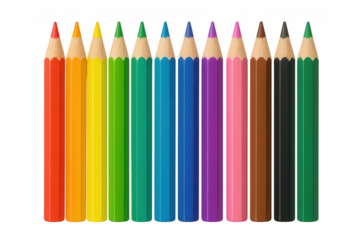 Colorful pencils lined up, displaying vivid color spectrum against transparent surface, highlighting artistic potential