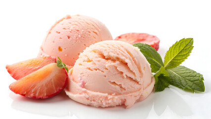 Sherbet frozen fruity dessert scoop isolated on white background for refreshing summer treat