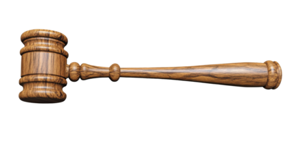 Wooden gavel and sound block symbolizing justice and authority on white background
