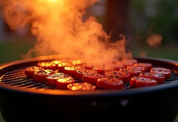 Red Barbecue with BBQ grill during flare