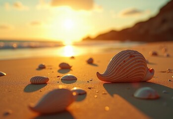 Golden Road trip with seashells during ombre lighting