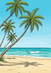 Obraz premium Coastal Serenity: Palm Shadows